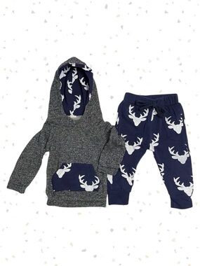 Baby Deer Blue White Gray Sweatshirt Sweatpant Matched Set Size 80 CM | 12 Month